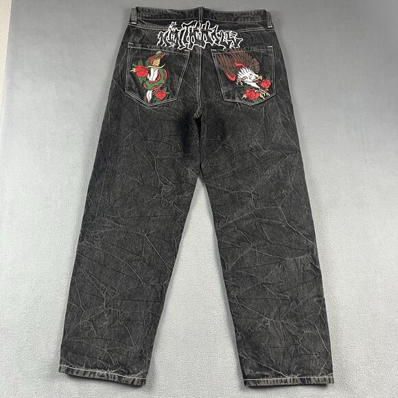 Ninth Hall Ambush Jeans Mens 32 Black Eagle Snake Baggy Wide Leg Hip Hop Y2K - Picture 6 of 14